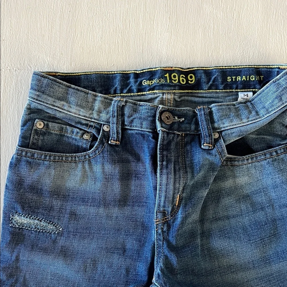 Gap Kids 1969 Straight Leg Jeans Size 14 Distressed Medium Wash Denim